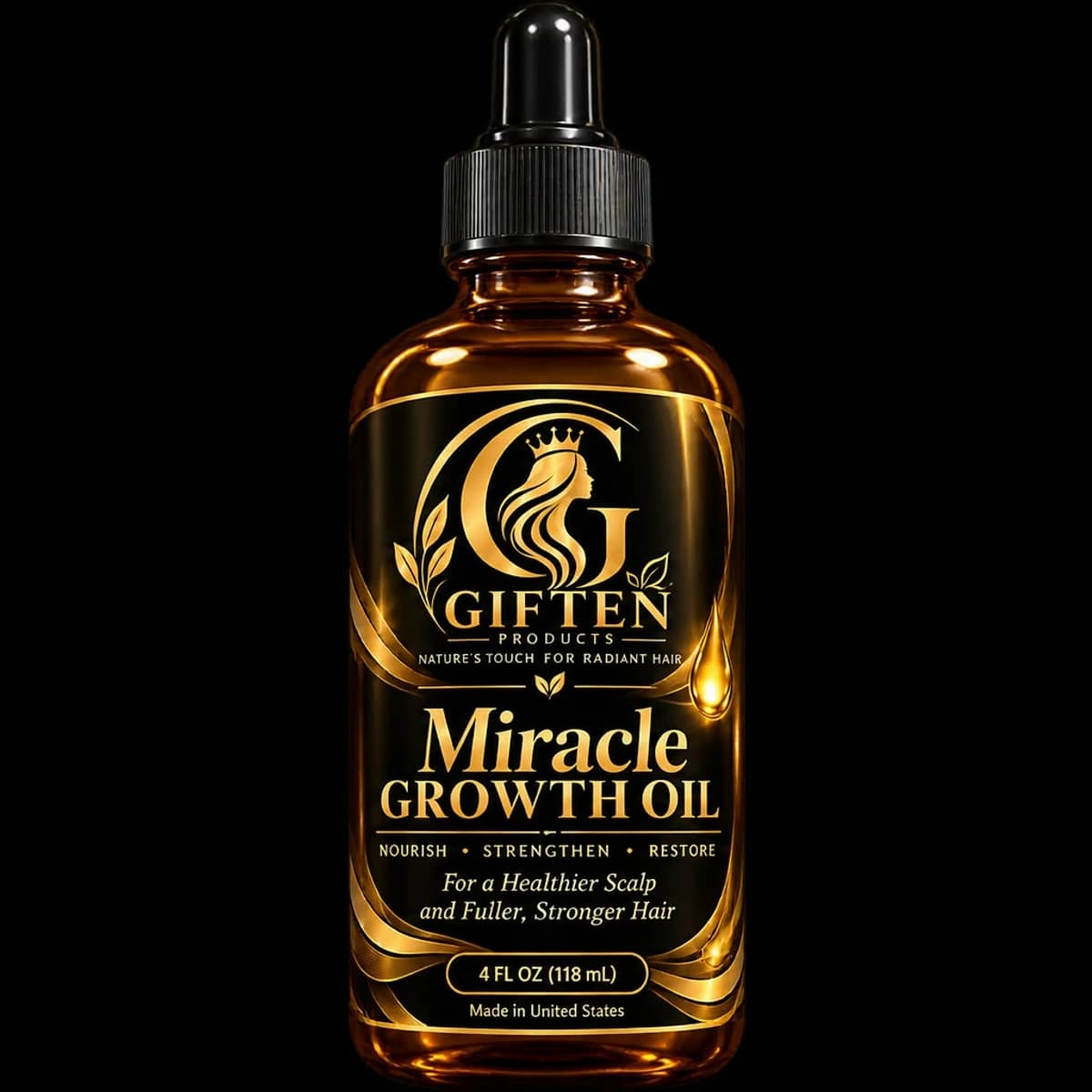 Miracle Growth Oil in black and gold Giften packaging
